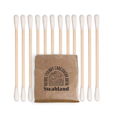 SWABLAND – Vatové tyčinky – 100% březové dřevo a organic bavlna 200 ks